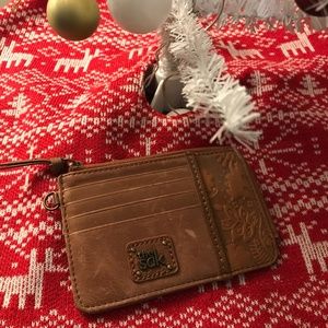 The Sak Iris Card Wallet Tobacco Floral Emboss